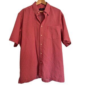 Bugatchi Uomo Men’s Size XL Red White Check Button Up Shirt EUC Short Sleeve Poc